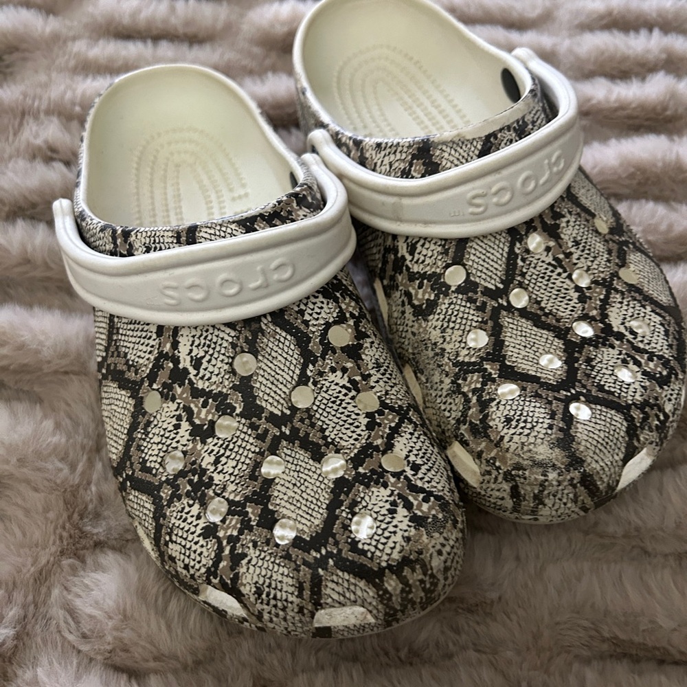 CROCS Snake Print Clogs with Studs
